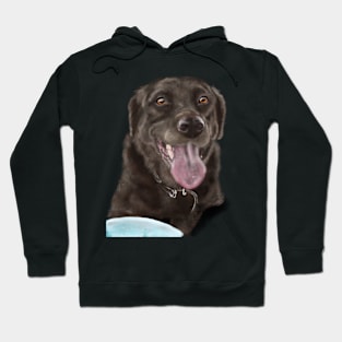 Smiling Happy Chocolate Labrador Retriever and Frisbee Hoodie